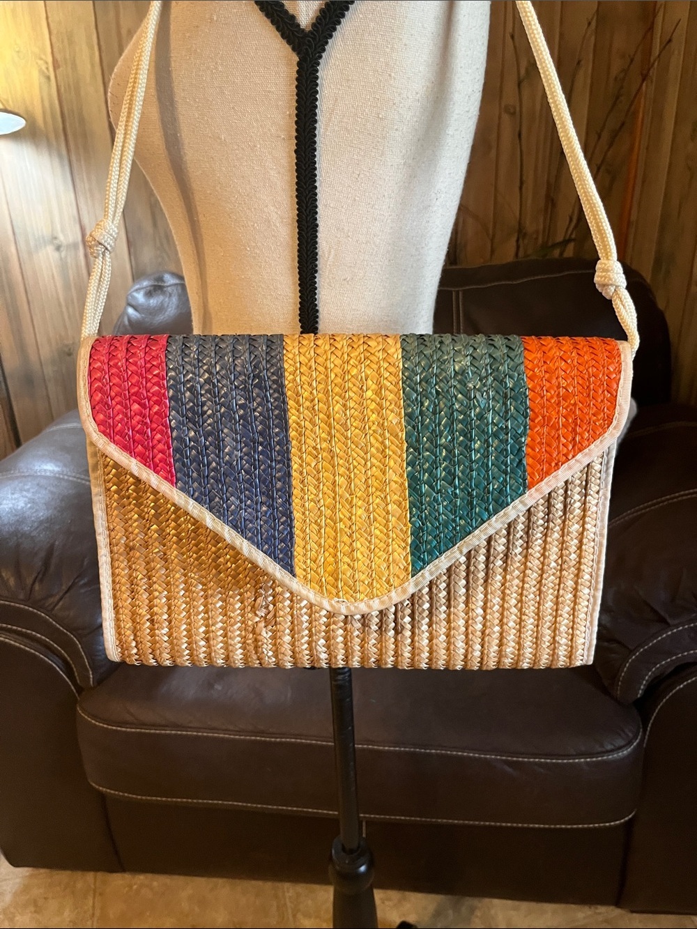Woven Multicolor Straw Crossbody Bag - Unbranded Vacay Beach Resort